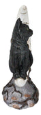 Witching Hour Halloween Black Cat Sitting On Crescent Moon Skull Figurine