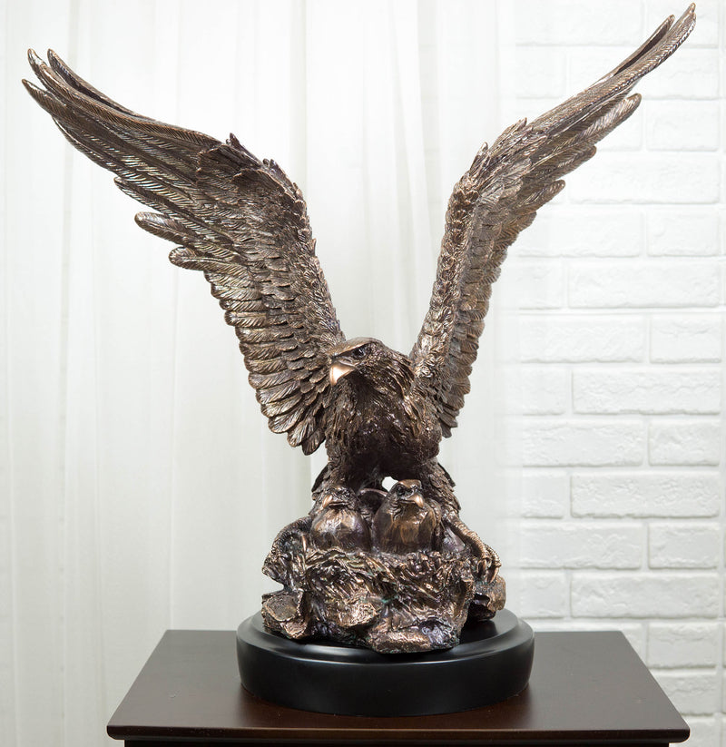 Ebros Wings Of Glory Bald Eagle Mother With Eaglets In Nest Electroplated Statue