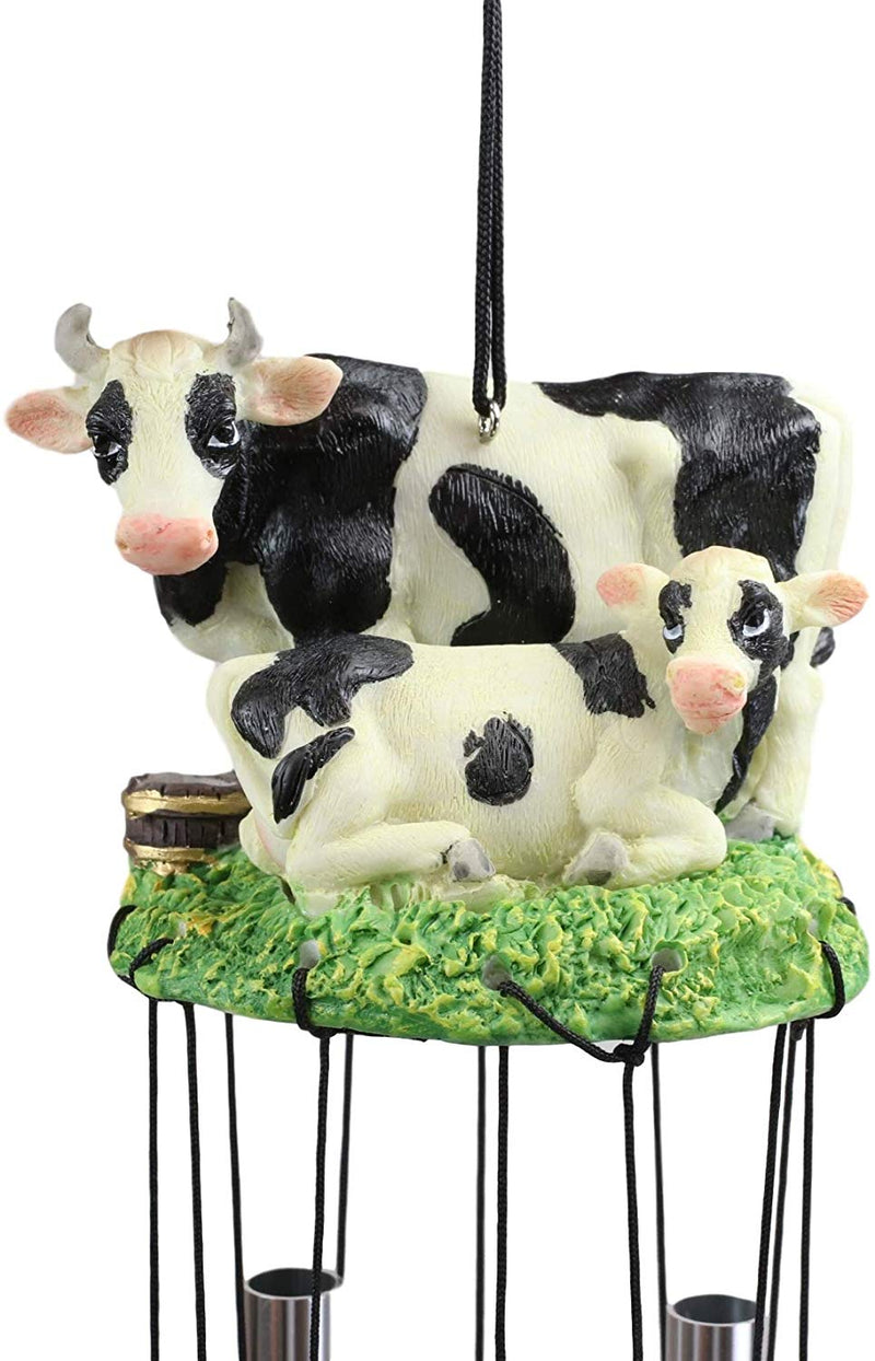 Ebros Gift Bovine Holstein Cow and Baby Calf Family Resonant Relaxing Aluminum Wind Chime Country Western Rustic Farm Cows Garden Patio Outdoor Decorative Accent Noisemaker