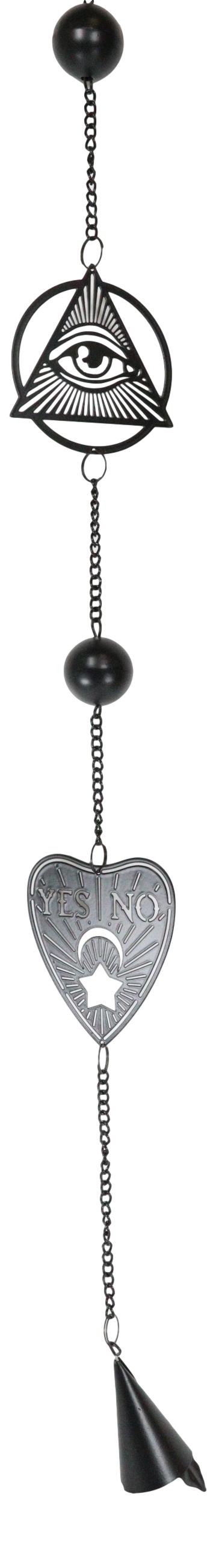 Ouija Planchette Eye Of Providence Metal Wall Hanging Mobile Wind Chime W/ Beads