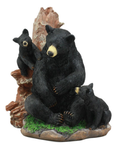 Black Bear Mother And Her Cubs In The Woodlands Statue 6"Tall Nature's Nurture