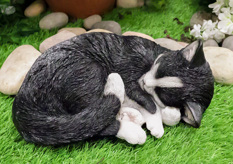 Realistic Sleeping Tuxedo Black and White Cat 10" Feline Pet Pal Kitten Figurine