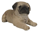 Lifelike Adorable Fawn Pug Puppy Dog Lying On Belly Figurine Pugsy Pet Pal Decor