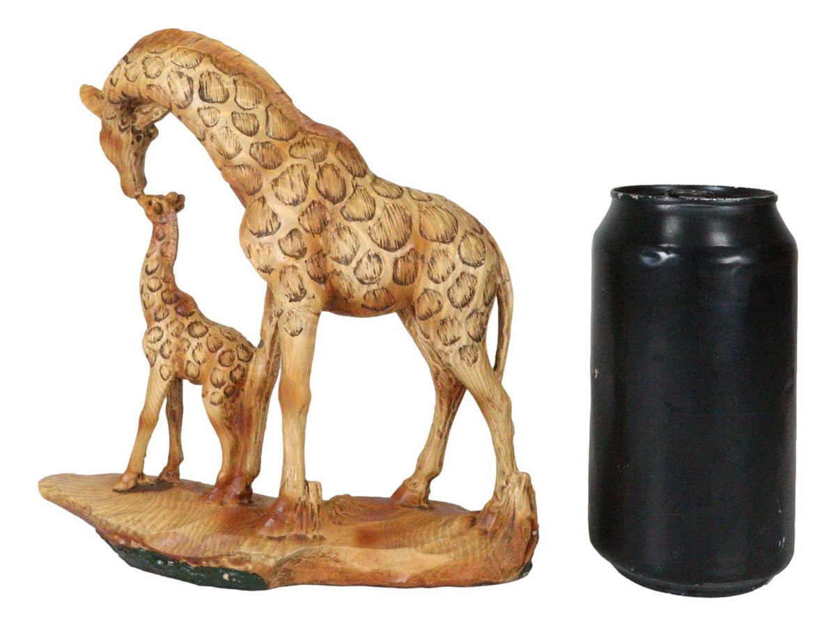 Safari Giraffe Family Statue 6.75"H Faux Wood Resin Giraffe Mother And Calf - Ebros Gift