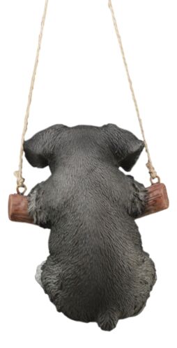 Lifelike Mini Schnauzer Puppy Macrame Branch Hanger 5.25"Tall With Jute Strings