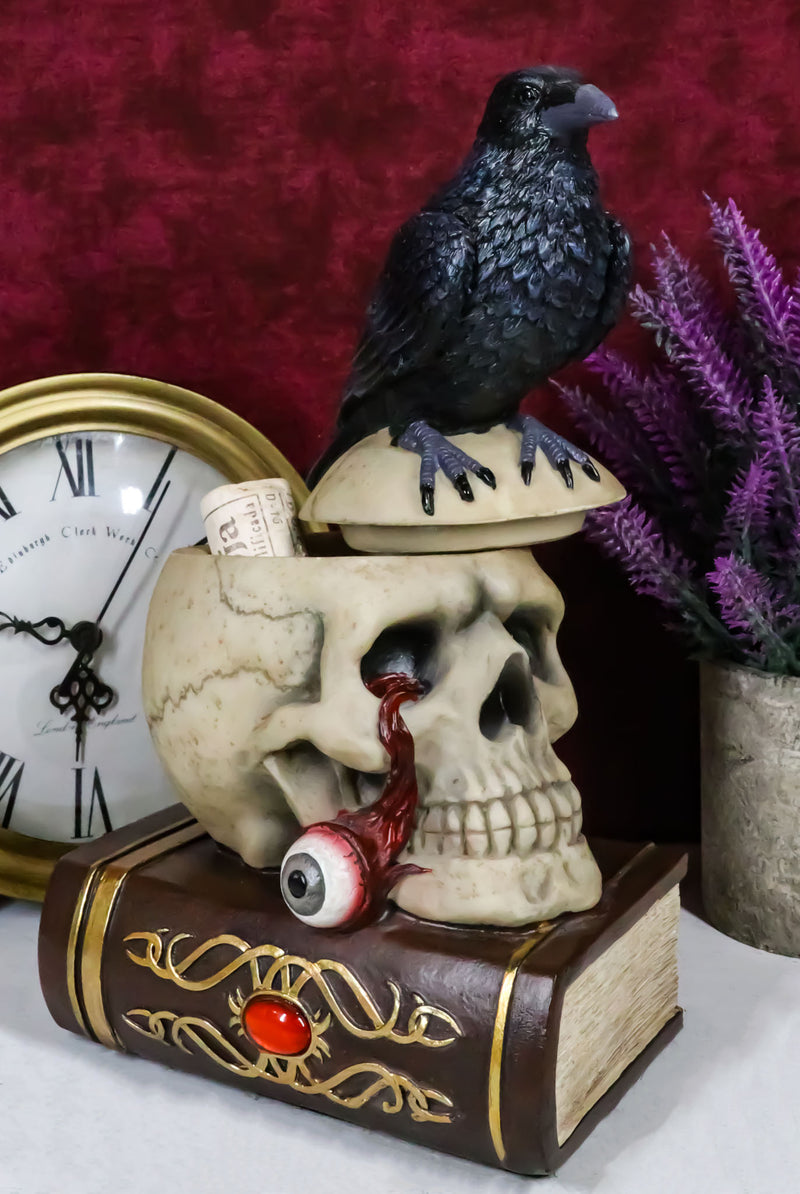 Gothic Crow Perching On Books And Skull With Plucked Eye Decorative Jewelry Box