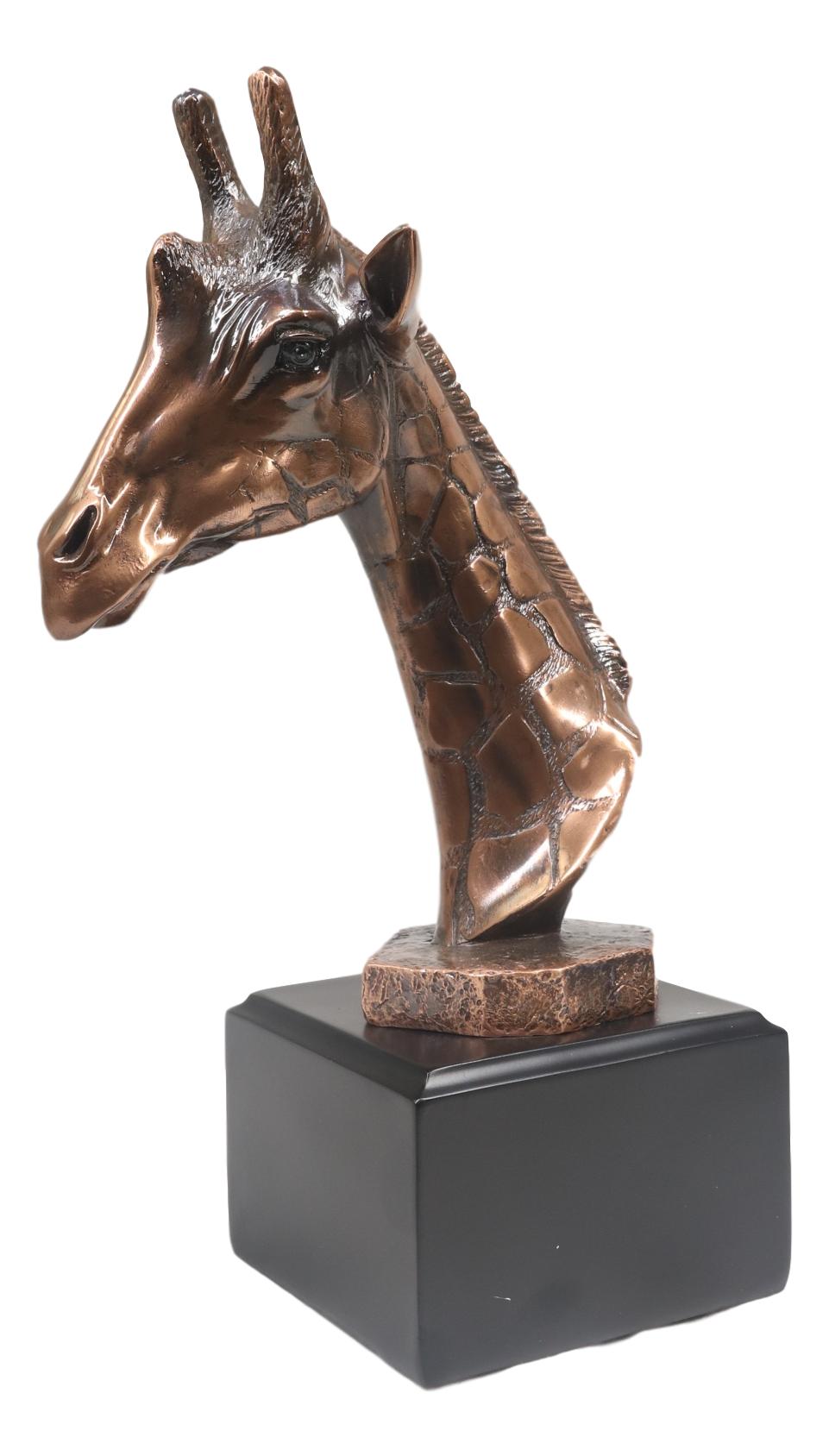 Wild Safari Giraffe Head Bust Electroplated Bronze Finish Statue With Base - Ebros Gift