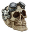 Steampunk Pilot Aviator Cyborg Skull Figurine Painted Gearwork Robotic Sculpture