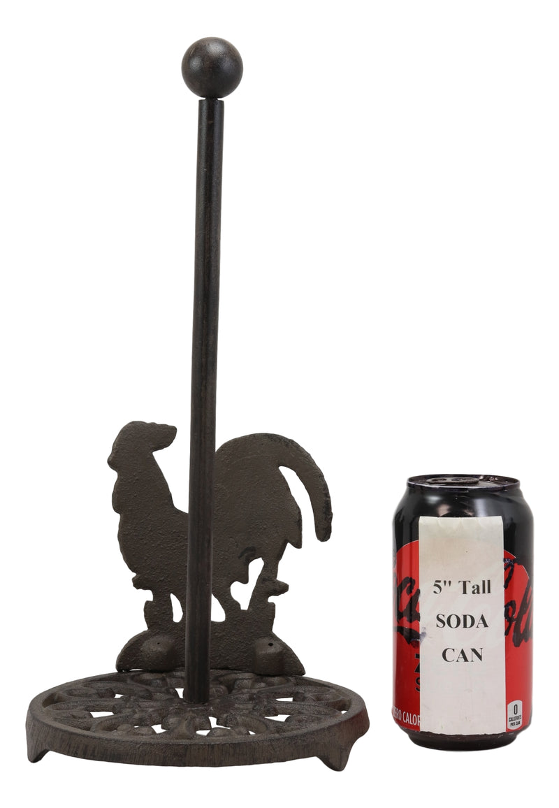 Ebros 13.5"Tall Cast Iron Metal Rustic Vintage Proud Farm Rooster Chicken With Scroll Art Design Paper Towel Holder Display Dispenser Stand Counter Top - Ebros Gift