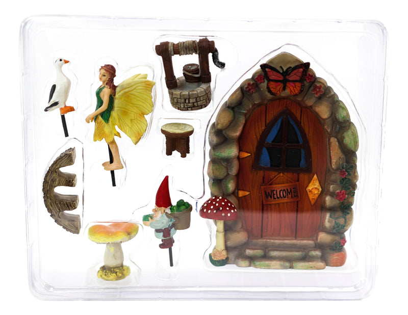 Mini Fairy Garden Door Well Duck Gnome Bridge Table Mushroom 8 Piece Starter Kit