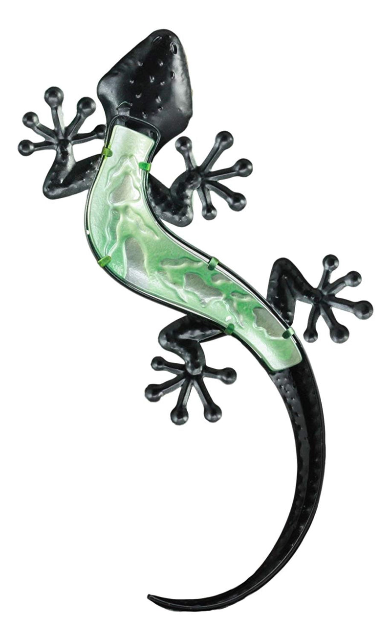 Ebros Crawling Green Vibrant Colors Metal Lizard Gecko 3D Wall Decor Art 18.5"L