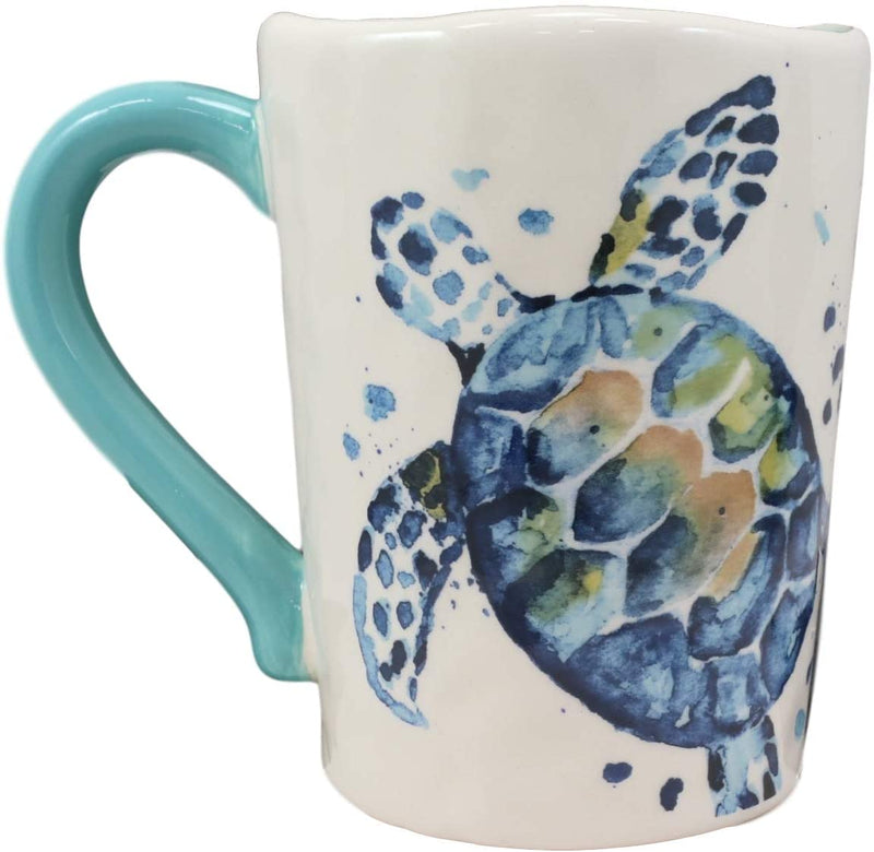 Ebros Blue And White Sea Turtle Ceramic Dinnerware (Drinking Cup Mug, Set of 2)