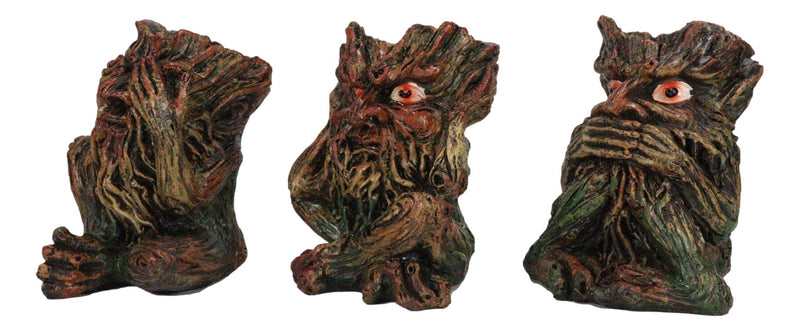 Wiccan Forest Tree Spirit Gods See Hear Speak No Evil Greenman Figurines Set