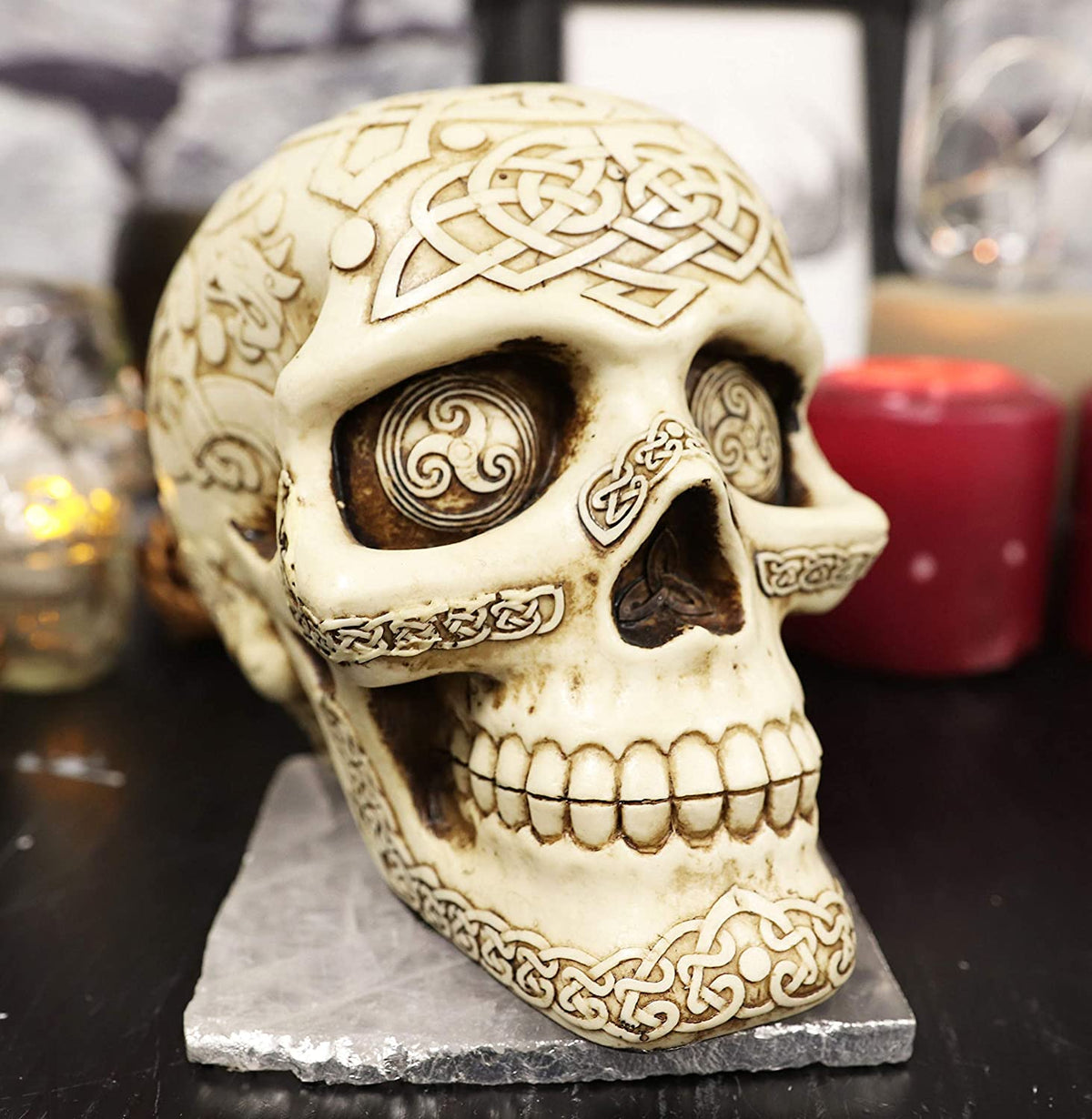 Ebros Celtic Triskelion Knotwork Dragon Tattoo Warrior Skull Statue 5.5" Long
