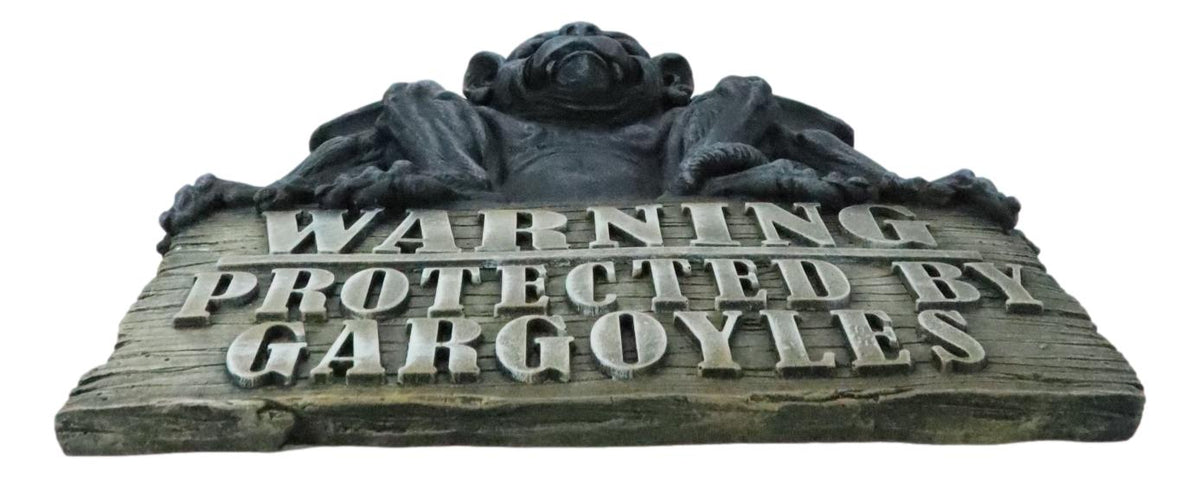 Gothic Winged Gargoyle On Warning Protected By Gargoyles Sign Wall Decor Plaque