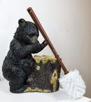 Ebros Rustic Cabin Lodge Decor Whimsical Black Bear Forest Stinky Potion Toilet Brush and Tree Stump Base Holder Bathroom Gift 2 Piece Set