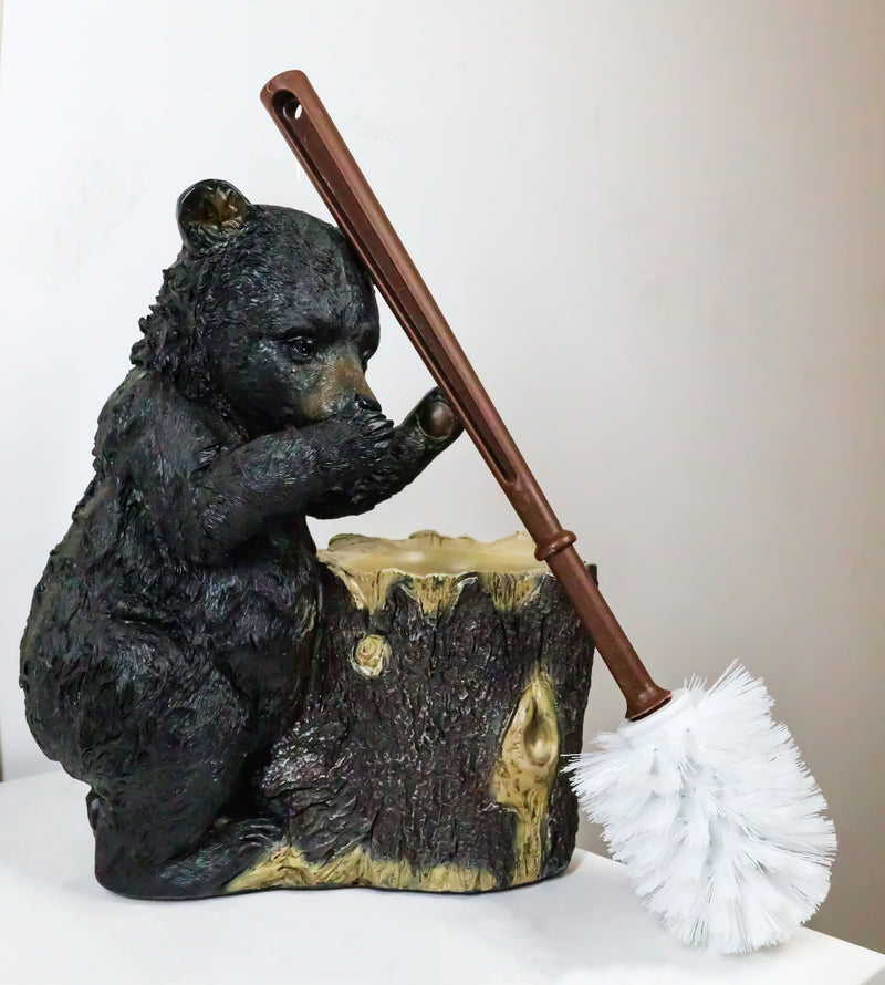 Ebros Rustic Cabin Lodge Decor Whimsical Black Bear Forest Stinky Potion Toilet Brush and Tree Stump Base Holder Bathroom Gift 2 Piece Set