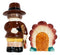 Thanksgiving Pilgrim With Axe Kissing Turkey Ceramic Salt and Pepper Shakers Set