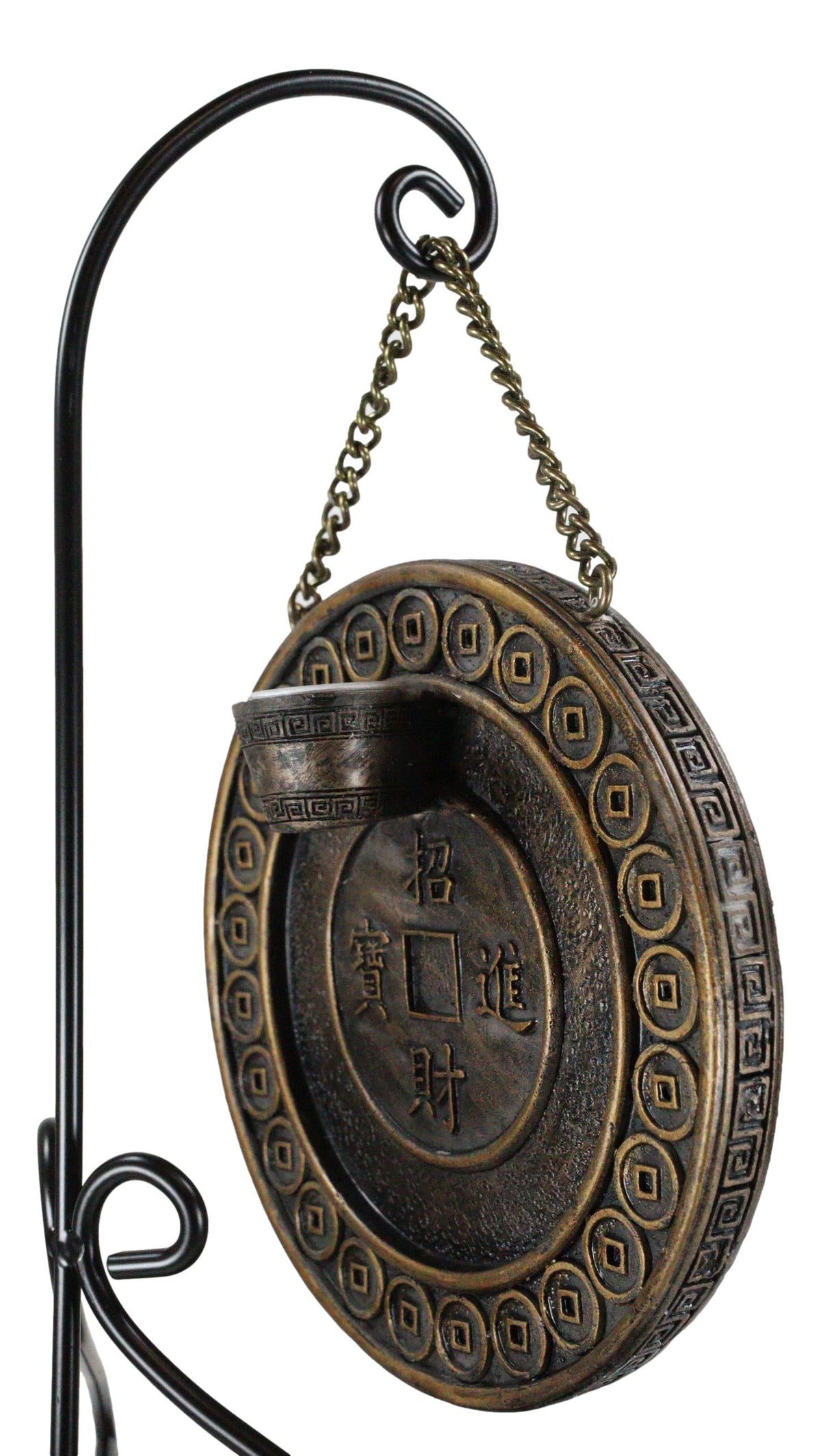 Feng Shui Lucky Buddha Hotei Medallion Backflow Incense Burner With Stand 9.75"H