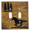 Set of 2 Western Horse And Pine Trees Silhouette Wall Double Toggle Switch Plate