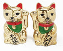 Golden Lucky Fortune Japanese Maneki Neko Cats Ceramic Salt Pepper Shakers