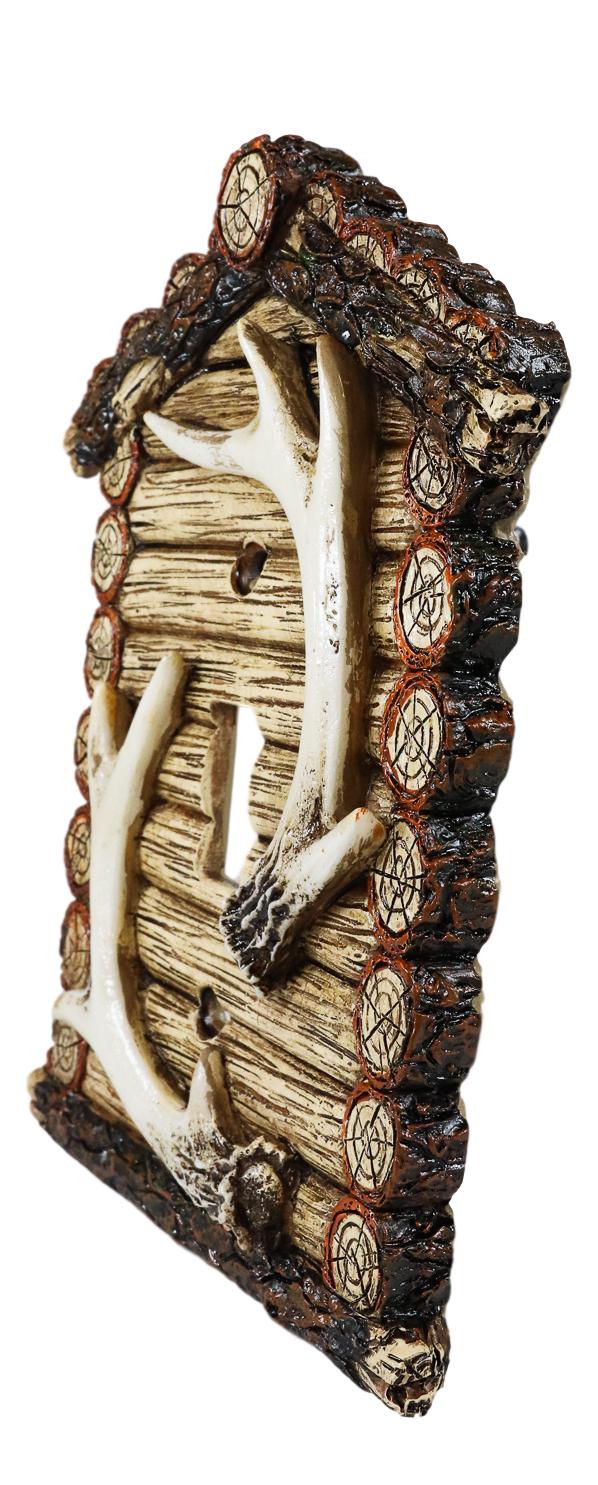 Pack of 2 Rustic Log Cabin Deer Antlers Single Toggle Switch Wall Outlet Plate