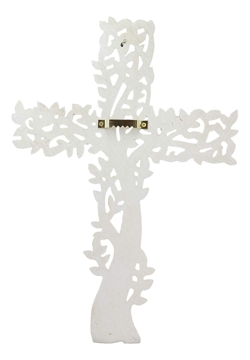Ebros Gift 12" Tall Faux Stone Rustic Western Tree of Life Filigree Lace Design Wall Cross Decor Hanging Resin Sculpture Catholic Christian Country Cabin Lodge Accent Decorative Crosses