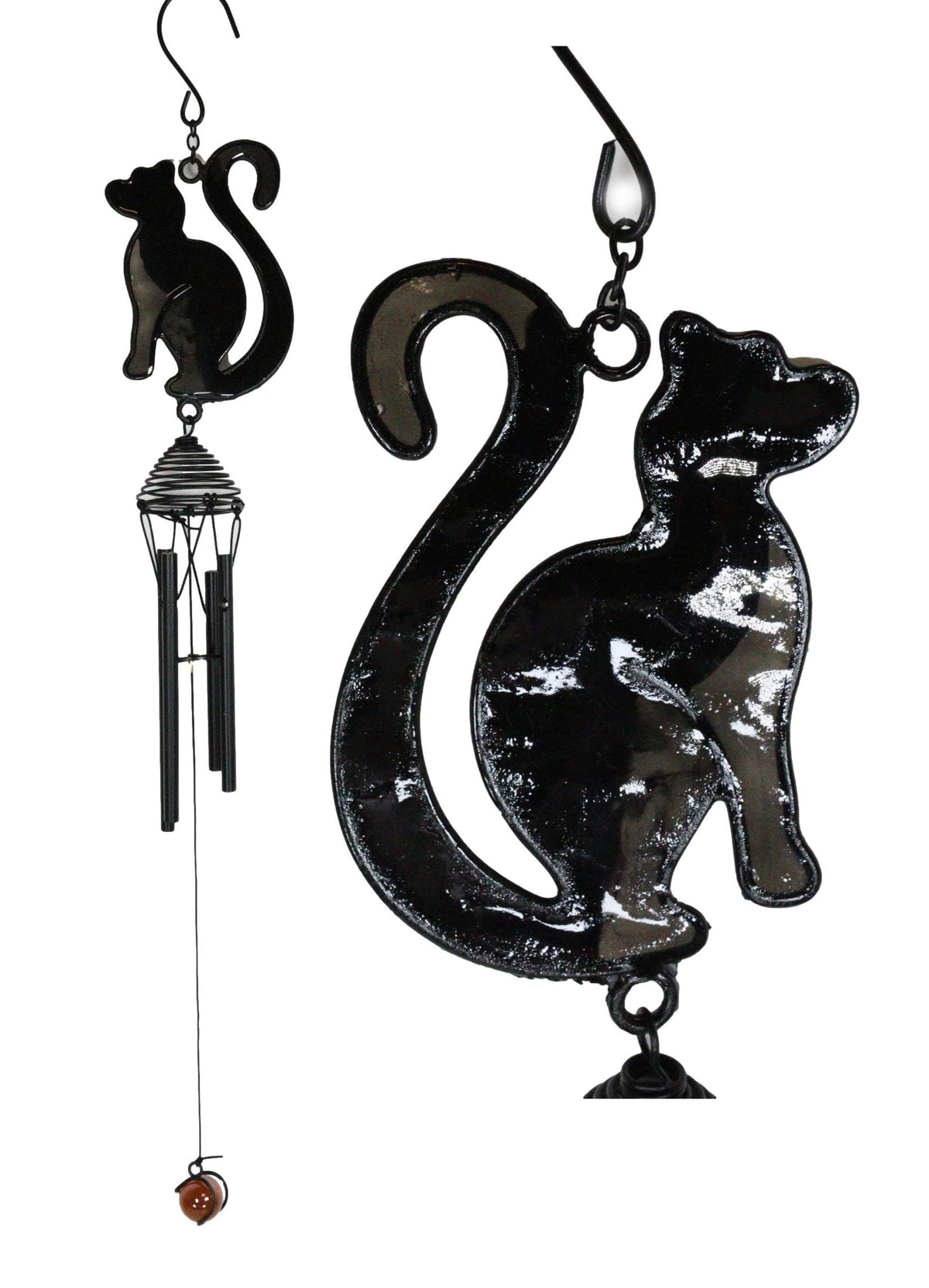 Wicca Witchcraft Black Cat Shadow Profile Stained Glass Wind Chime Suncatcher