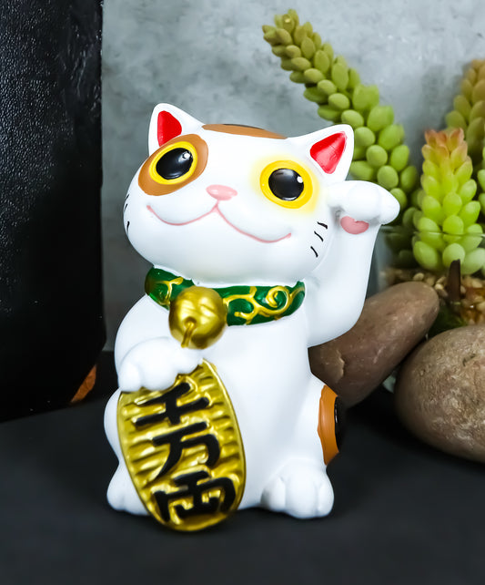 Ebros Japanese Luck And Fortune Charm White Beckoning Cat Maneki Neko Statue 4"Tall Tabletop Collectible Figurine - Ebros Gift