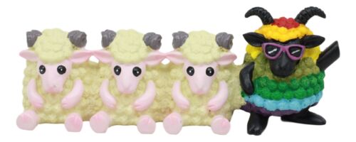 Rainbow Black Sheep In Family Of White Sheep Figurine 5.75"L Animal Farm Decor