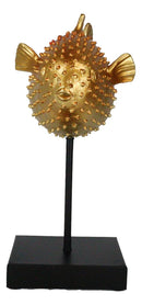 Nautical Marine Faux Taxidermy Golden Pufferfish Fish Sculpture On Pole Mount