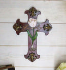 Ebros Tuscan Fleur De Lis Emblems with Pink Rose of Sharon Wall Cross Decor 10"H