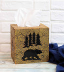 Rustic Western Black Bear Pine Trees Forest Silhouette Tissue Box Cover Holder