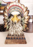 Rustic Western Tribal Indian Warrior Chief Headdress Eagle Figurine With Base