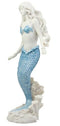 Ebros Gift Aqua Blue Tailed Ocean Mermaid Figurine 11.75" H Aquamarine Goddess Standing On Coral Reef Decorative Statue