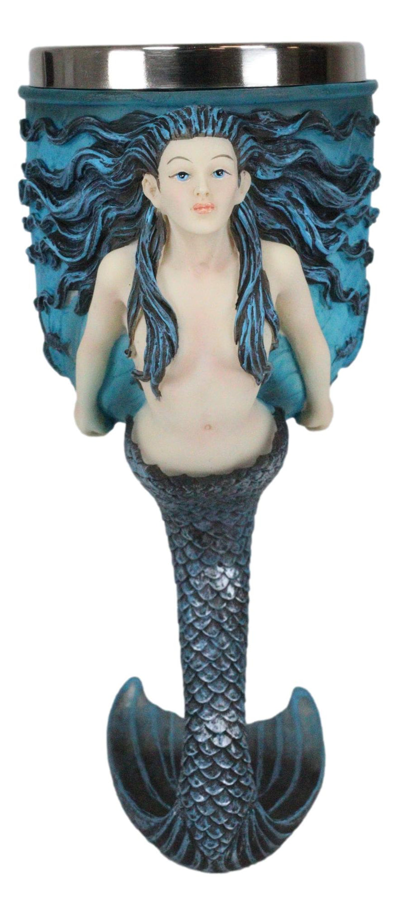 Ebros Sirens Of The Sea Blue Mermaid Octopus With Tail Fin Stem Wine Goblet