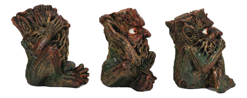 Wiccan Forest Tree Spirit Gods See Hear Speak No Evil Greenman Figurines Set