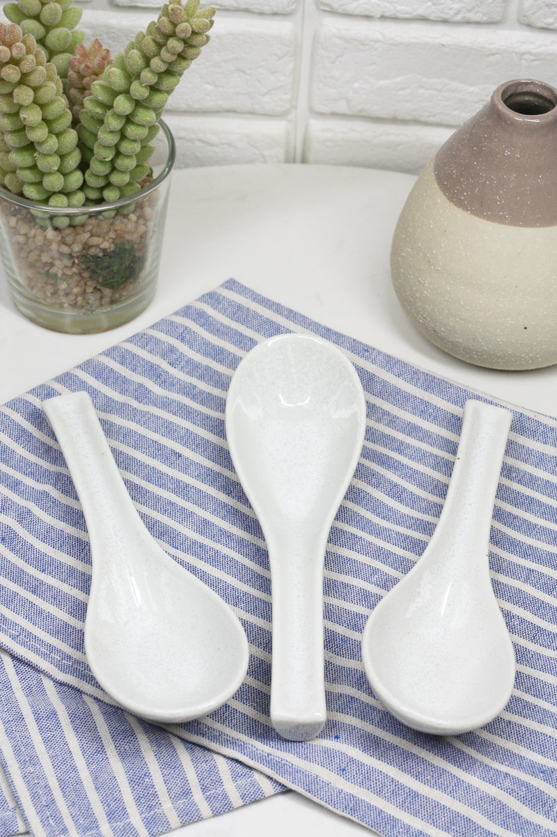 Ebros Made In Japan Ceramic Glossy White Soup Spoons With Ladle Hook Set Of 6