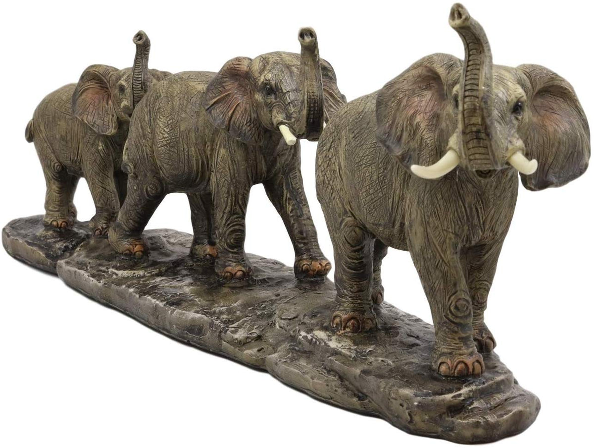 Ebros Safari Savanna Trio Marching Elephants Father and 2 Calves On A Single File Statue 17.5" Long Elephant Family Migration Figurine Sculpture Decor Gifts Feng Shui Vastu Symbol of Luck and Fortune