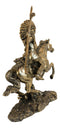Ebros Indian Warrior With Trailer War Bonnet Headdress On Horse Throwing Spear Statue