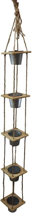 Set of 2 Rope Hanging Galvanized Metal 5 Tier Pot Planters For Indoors Outdoors