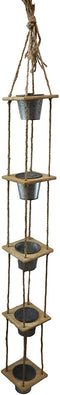 Set of 2 Rope Hanging Galvanized Metal 5 Tier Pot Planters For Indoors Outdoors