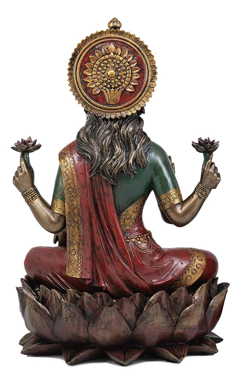 Beautiful Large Hindu Goddess Lakshmi Sitting On Lotus Flower Statue 12.25"Tall