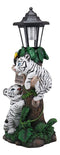 Ebros Colorful Jungle Frolick Climbing Tiger Cubs Chasing Toucan Bird with Welcome Sign and LED Solar Lantern Outpost Statue 18.5" Tall Path Lighter Patio Garden Home Decor Figurine (White Siberian)