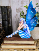 Ebros Amy Brown Pretty Blue Moon Scholar Book Muse Fairy Statue 6.5"Tall Fantasy Decor