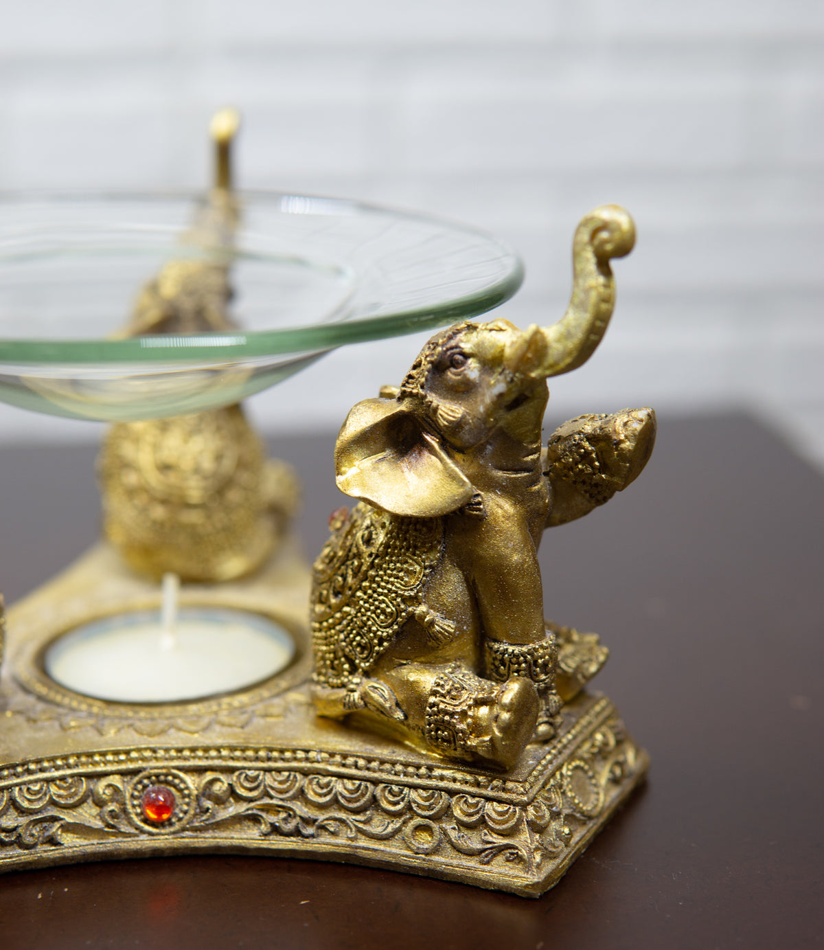 Ebros Feng Shui Golden Thai Buddha Elephants Trumpeting Candle Oil Warmer Statue