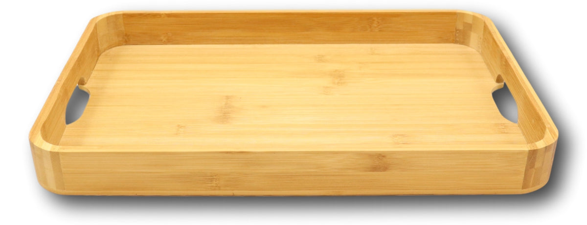 Sturdy Smooth Bamboo Food Tea Butler Tray Platter With Handles 17.75" X 11.75" - Ebros Gift