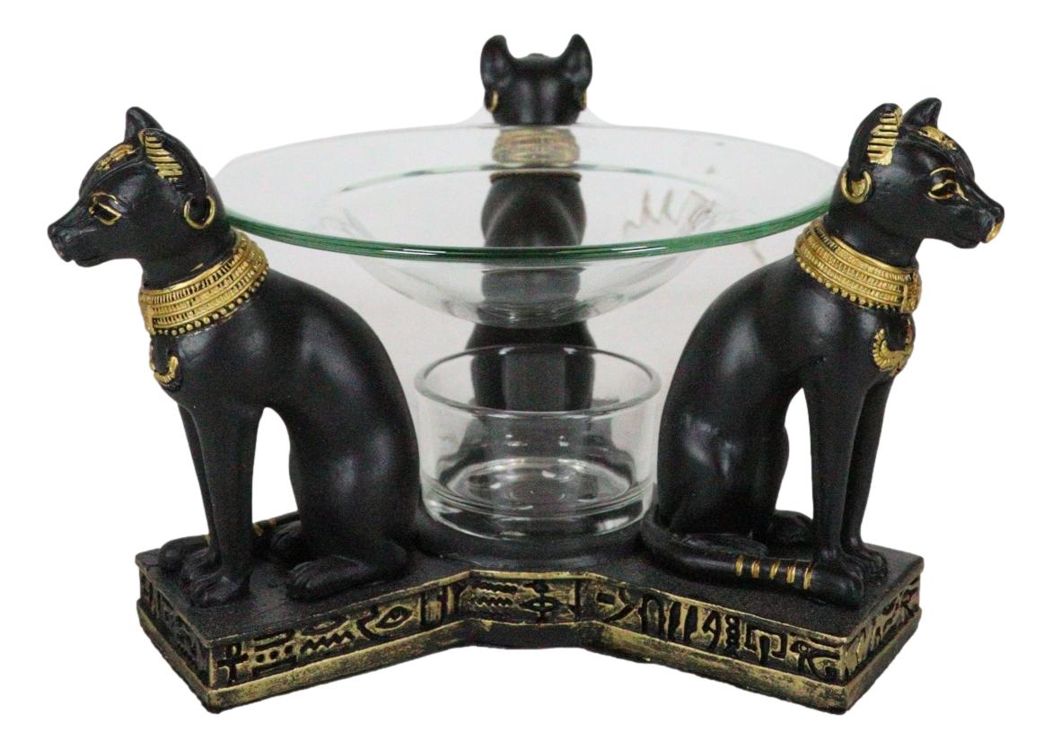 Egyptian Goddess Bastet Bast Cat Trio Candle Heat Oil Tart Scent Burner Decor