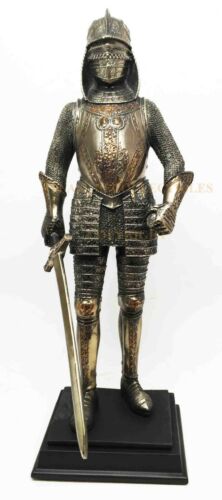 Medieval Knight Statue Bronze Finishing Cold Cast Resin Statue 12 3/4" tall