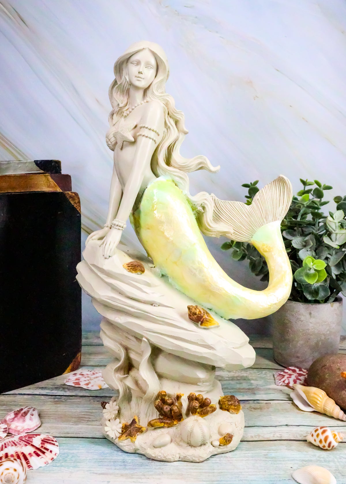 Ebros Ocean Ariel Mermaid Sitting On Sea Rock Figurine 11.5"H Aquamarine Goddess